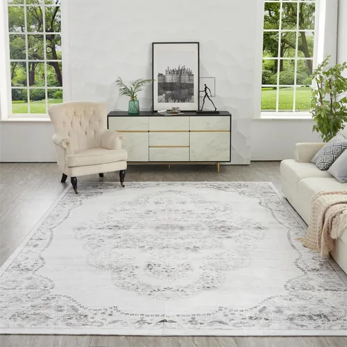 Vista 10 de Auemtyn Alfombra de área de 9 x 12 pies para sala de estar, alfombra lavable con parte trasera antideslizante, alfombra de pelo bajo para A-gris
