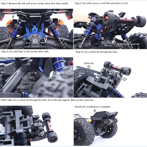 Vista 6 de Rueda de cabeza de control remoto, piezas de actualización de rueda de nailon para 1/8 Traxxas Sledge 95076-4 RC Car