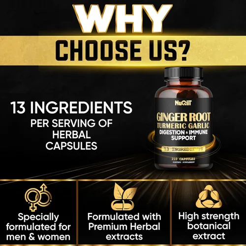 Vista 4 de Cápsulas de jengibre con cúrcuma curcumina, bulbo de ajo, berberina HCl, equinácea - 210 cápsulas