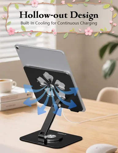 Vista 3 de Soporte para Tablet para iPad, Soporte Plegable de Aluminio Giratorio 360° – Soporte de Escritorio Ajustable Compatible con iPad Pro 12.9/11