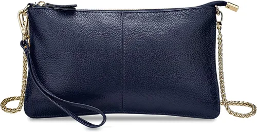 Vista 7 de YALUXE Clutch Wristlet - Cartera de piel auténtica con bloqueo RFID y cadena de hombro