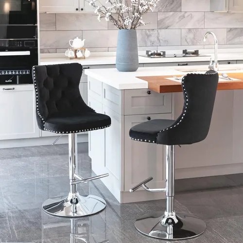 Vista 9 de PacknWood Acosure Taburetes de bar giratorios de terciopelo dorado con altura de asiento ajustable de 25 a 33 pulgadas con cómodo acolchonado