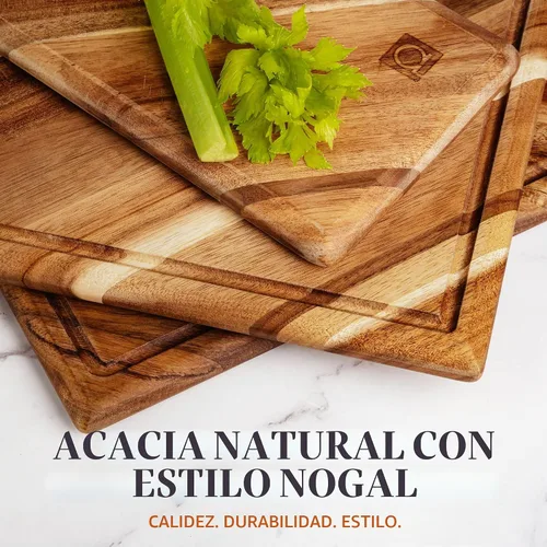 Vista 6 de Chorus - Juego de tablas de cortar de madera de acacia con ranura para jugo