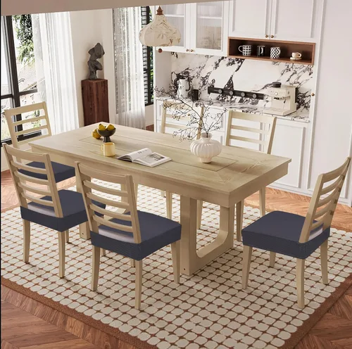 Vista 8 de Smiry Juego de 8 fundas de asiento impermeables para sillas de comedor, tela jacquard elástica, extraíble y lavable, fundas protectoras de asiento