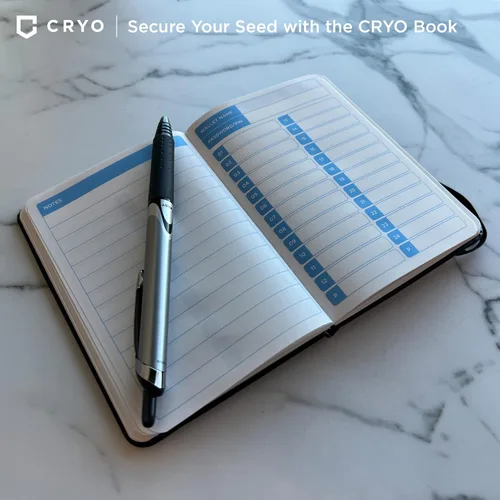 Vista 6 de CRYO Cuaderno de almacenamiento de frases criptográficas – Impermeable Bitcoin Recovery Phrase Crypto Password Keeper – 12 a 24 Word Cold Wallet