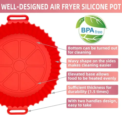 Vista 6 de AGSYFFD Sartén de silicona de silicona de 8.6 pulgadas, sartén de silicona para freidora de aire, sartén de silicona antiadherente, accesorios