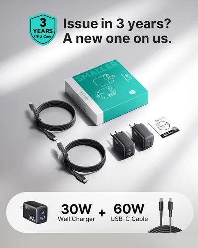 Vista 7 de INIU Cargador para iPad Air Pro, 30 W, paquete de 2 cargadores de iPad de carga rápida con cable USB C a C, cargador plegable compacto para iPad Pro