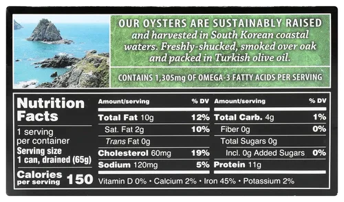Vista 2 de Crown Prince Ostras ahumadas naturales en aceite de oliva puro, 3 onzas