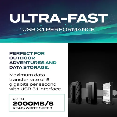 Vista 4 de ADATA HD710 Pro - Disco duro externo de 1 TB - A prueba de golpes, impermeable y a prueba de polvo - Almacenamiento duradero - Para jugadores, Negro