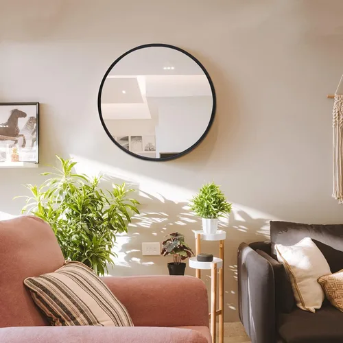 Vista 4 de Espejo de pared circular negro, espejo de baño redondo grande de 32 pulgadas con marco de aleación de aluminio, espejos redondos montados