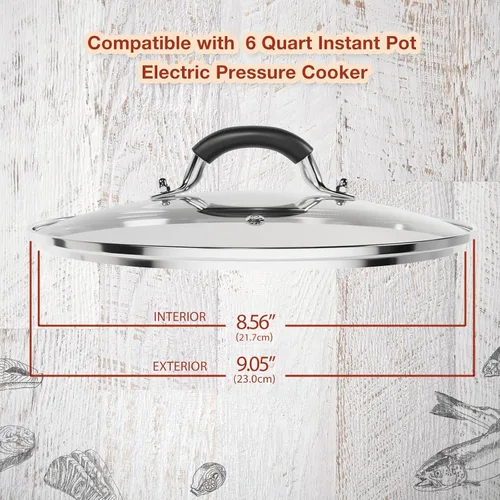 Vista 3 de Tapa de vidrio templado de 9.1 pulgadas para olla instantánea de 5/6 cuartos de galón, cubierta universal para olla a presión eléctrica con perilla