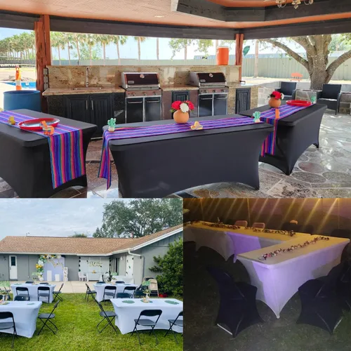 Vista 5 de Paquete de 2 manteles elásticos de elastano negro de 6 pies para mesas rectangulares, eventos, bodas, banquetes y fiestas