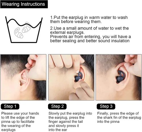 Vista 5 de 3 pares de tapones para los oídos para dormir, reducción de ruido, tapones para los oídos de silicona para dormir, protección auditiva, bloqueo