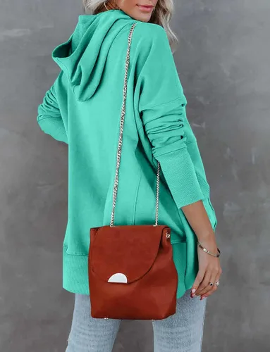 Vista 5 de onlypuff Sudadera con capucha y capucha de gran tamaño para mujer, cuello en V, con botones, ajuste holgado, estilo Henley 2022, moda de otoño