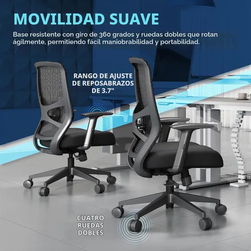 Vista 6 de Tempur-Pedic ProTask - Silla de oficina ejecutiva con respaldo de malla y soporte lumbar integrado, silla de escritorio ergonómica de malla Negro