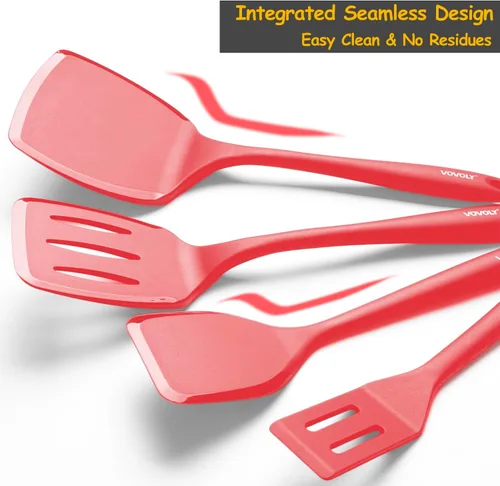 Vista 4 de Juego de espátula de silicona y cuchara de cocina, paquete de 6 utensilios de cocina, antiadherentes, no se rayan