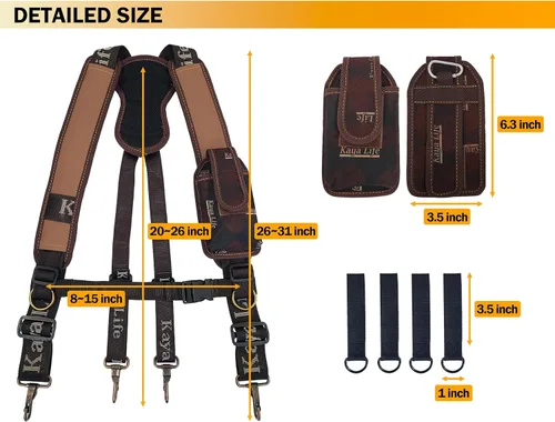 Vista 6 de tirantes de cinturón de herramientas para hombres con bolsa para teléfono y trabillas para cinturón, correas acolchadas ajustables para el hombro