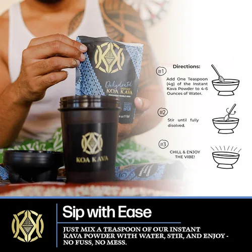 Vista 3 de Koa Kava Kava instantánea deshidratada - Polvo de raíz de kava Fiji verde instantáneo 100% deshidratado, 4 onzas (3.99 oz)