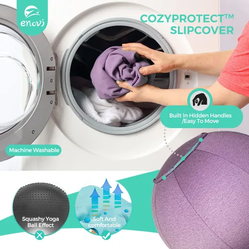 Vista 5 de ProBalanceΩ - Silla de bola de yoga, silla de ejercicio con funda y base para escritorio de oficina en casa, parto y embarazo, bola de estabilidad