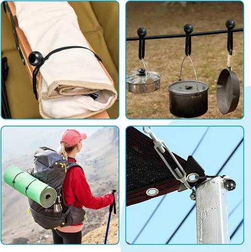 Vista 2 de Lazos elásticos de lona de 8 pulgadas, 50 cordones elásticos de alta resistencia, cuerda elástica de alta resistencia, para tienda de campaña