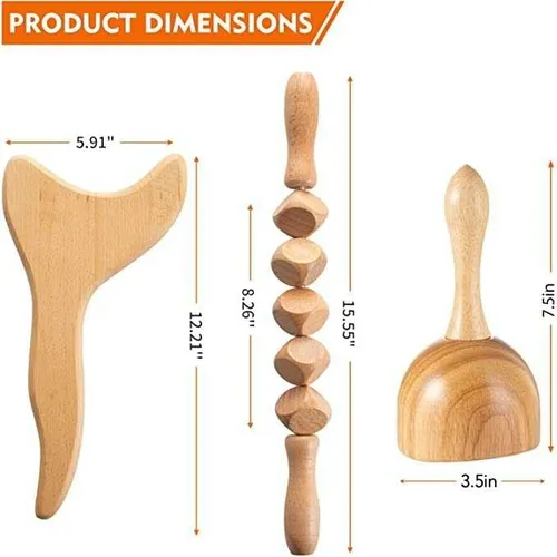 Vista 2 de LALEO Masajeador linfático profesional 3 en 1 para terapia de madera, kit de herramientas de masaje para esculpir cuerpo anticelulítico