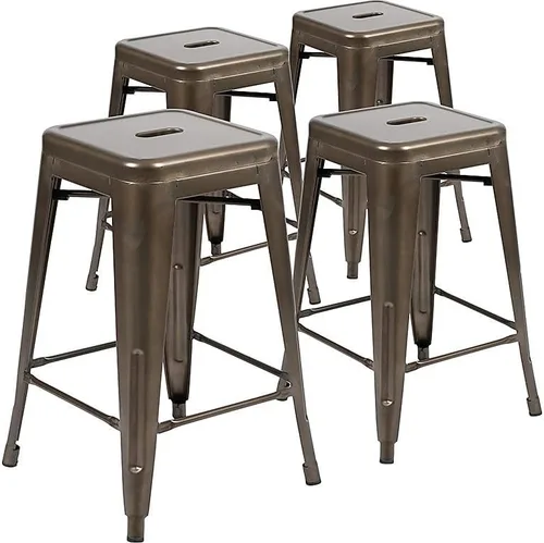 Vista 49 de Taburete de 24 pulgadas de alto para interior y exterior con asiento cuadrado., Metal, Negro