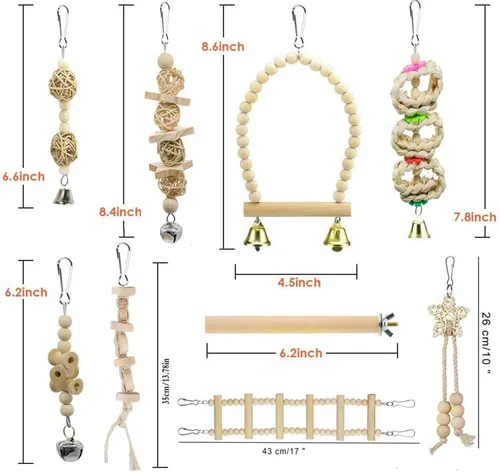 Vista 6 de Juguetes de columpio para pájaros, hamaca colgante para masticar, escalar, jaula de pájaros, juguetes para periquitos, conure, cacatúas, mynah