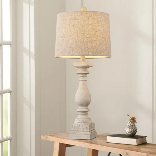 Vista 4 de BOBOMOMO Lámparas de granja estilo retro de 27" con puertos de carga USB A/C en color lavado blanco para dormitorios, lámparas de mesa lateral