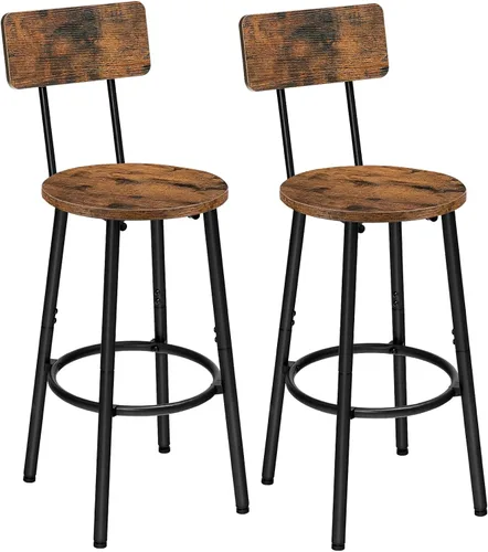 HOOBRO Taburetes de bar, juego de 2 sillas de bar redondas con respaldo, sillas de bar de 25.2 pulgadas para isla de cocina, comedor, taburetes de