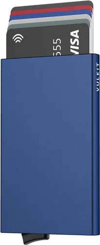 Vista 11 de VULKIT Billetera desplegable, delgada, minimalista, tarjetero para tarjetas de crédito, para hombres y mujeres, con bloqueo RFID, mini funda de Oro