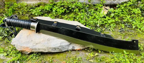 Vista 4 de Machete Jungle de 18 pulgadas, hoja de acero de alto carbono de espiga completa, agua de equilibrio templado con mango de palisandro y envoltura