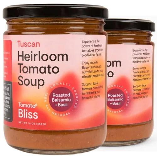 Vista 7 de Tomato Bliss - Sopa original de tomate y albahaca reliquia, totalmente natural, sin OMG, vegana, sin lácteos, sin azúcar añadida, sopas de tomate