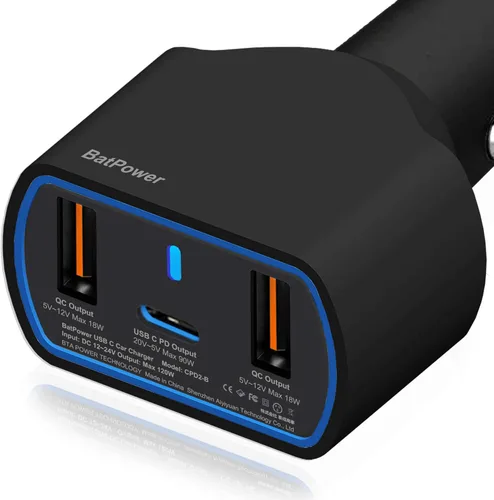 Vista 4 de BatPower Cargador de coche para laptop USB-C de 120 W compatible con Surface Book Laptop 4 3 Pro 10 9 8 X 7 HP Razer Dell USB-C Cargador de vehículo