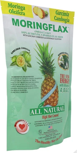 Vista 5 de Morinflax, Moringa y Semilla de Linaza, Suplemento Alimenticio Alto en fibra, 16 Oz, Bolsa.