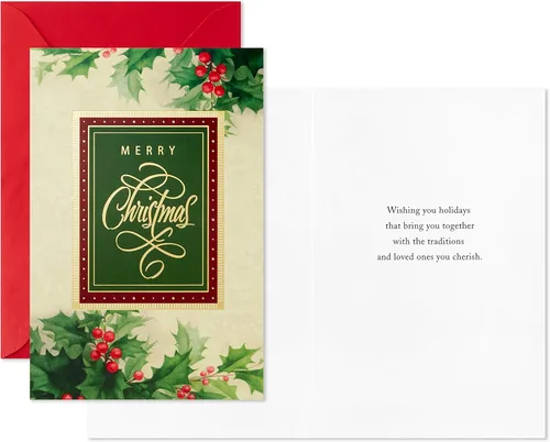 Vista 4 de Hallmark Tarjetas de Navidad en caja, acebo navideño (40 tarjetas de Navidad con sobres)
