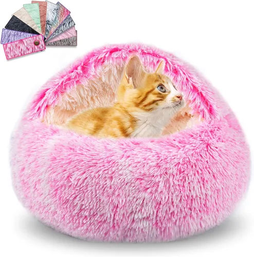 Vista 9 de FORMYCATIE Camas para gatos de interior, cueva de gatos, para cachorros y gatitos, cama relajante para perros pequeños con cueva cubierta