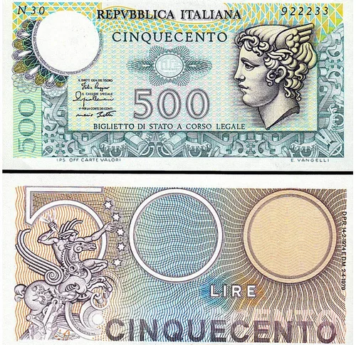 1979 IT EXQUISITE 1979 ITALY 500 LIRE in GEM UNCIRC COND! MERCURY, STAR WATERMARK! RARE SO CRISP! 500 LIRA Gem Uncirculated
