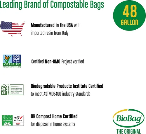 Vista 4 de BioBag (USA) The Original Compostable Bag, 39 galones, 120 unidades, 100% compostable certificado para residuos de alimentos, extra fuerte y duradero