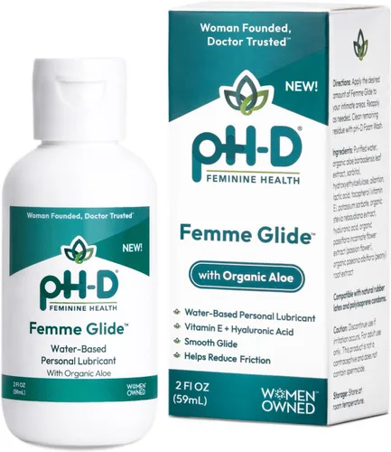 pH-D Feminine Health Femme Glide Lubricante personal | Fórmula hidratante a base de agua que incluye aloe vera orgánico, vitamina E y ácido
