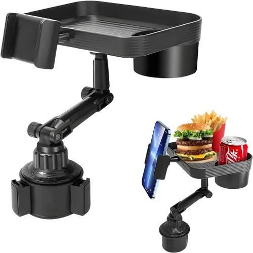 Bandeja para portavasos de automóvil, bandeja desmontable 3 en 1 para portavasos de auto, mesa de alimentos con soporte para teléfono, soporte