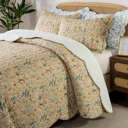 Vista 17 de HoneiLife - Juego de edredón de 3 piezas, colcha de microfibra, reversible, con estampado floral, para todas las estaciones, estilo acuarela