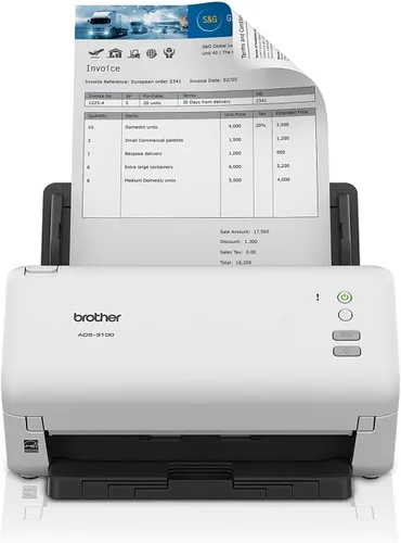 Brother Escáner de escritorio de alta velocidad ADS-3100 | Compacto con velocidades de escaneo de hasta 40 ppm, color blanco
