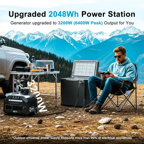 Vista 2 de Estación de energía portátil IEE P3200 de 3200 W con panel solar de 200 W, generador solar de 2048 Wh, carga de CA de 1800 W, 4 salidas de CA
