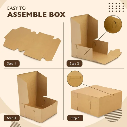 Vista 3 de Fit Meal Prep Paquete de 25 Cajas de Panadería de Papel Kraft, Cajas de Pastelería Marrones de 8 x 8 x 3 Pulgadas, Cajas de Cartón para Dulces