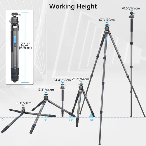 Vista 6 de ARTCISE - Trípode compacto de fibra de carbono con cabeza de bola de perfil bajo de 1.732 in, monopie profesional resistente para cámara DSLR
