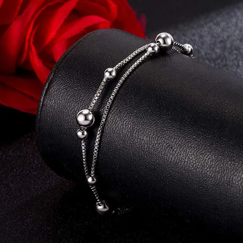 Vista 5 de H&Beautimer Tobillera simple de moda para mujer de plata de ley 925 ajustable con cuentas de pie y pulsera de tobillo de playa, tobilleras, regalo