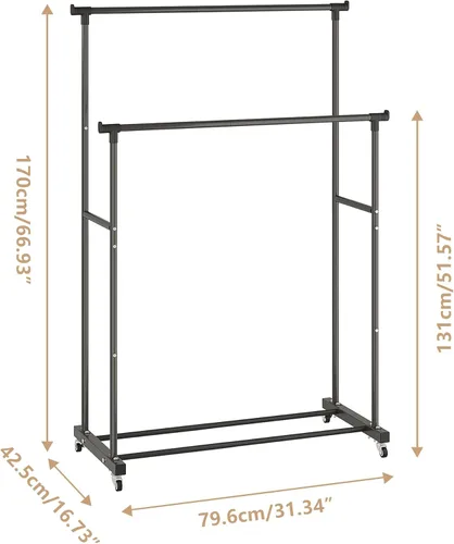 Vista 2 de Calmootey Perchero de ropa con doble barra para colgar ropa, almacenamiento de abrigos, organizador para dormitorio, sala de estar, apartamentos