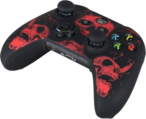 Vista 3 de 1 funda de silicona tallada con láser para Xbox One SX Controller (calaveras rojas) con empuñaduras exclusivas para el pulgar x 8