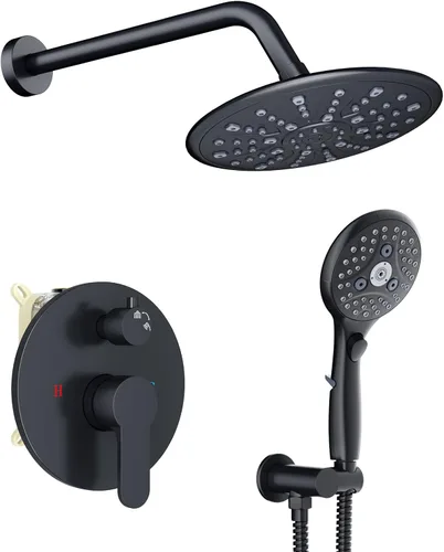 Vista 11 de Suncleanse Juego de grifos de ducha dorados, cabezal de ducha de lluvia de 8.5 pulgadas con sistema completo de ducha de mano de 7 ajustes