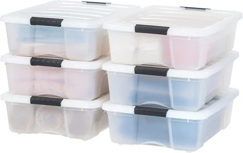 Vista 10 de IRIS USA Contenedores de almacenamiento de plástico apilables de 13 cuartos de galón con tapas, paquete de 6 unidades, sin BPA, fabricados